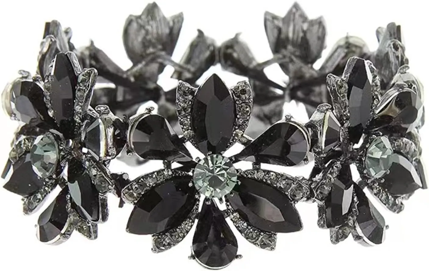 Wedding Bridal Elegant Teardrop Rhinestones Marquise-Shape Crystal Elastic Bangle Stretch Bracelet jewelry for Bride