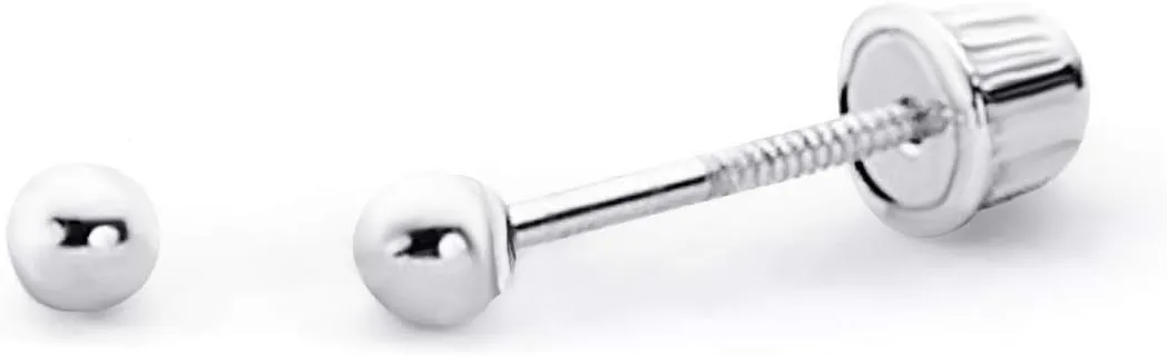Wellingsale 14K White Gold Polished 2mm, 3mm, 4mm, 5mm, 6mm Ball Stud Earrings With Screw Back