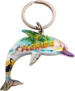 Westmon Works Florida Keychain Metal Dolphin Shaped Vacation Souvenir Key Ring