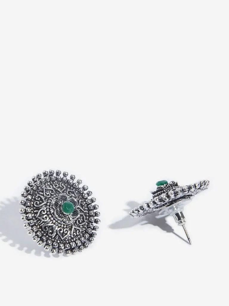 Westside Accessories Silver Round Floral Stud Earrings