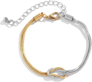 WETMT Gold Silver Love Knot Bracelets for Couples - 14K Gold Plated Mother Daughter Bond Friendship Forever Infinity Best Friend Bracelet Jewelry