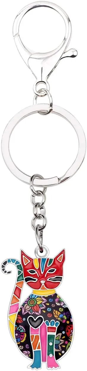 WEVENI Alloy Elegant Cat Keychain Accessories Kitten Jewelry Car Wallet Charms For Women Girls