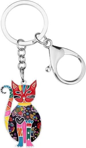 WEVENI Alloy Elegant Cat Keychain Accessories Kitten Jewelry Car Wallet Charms For Women Girls