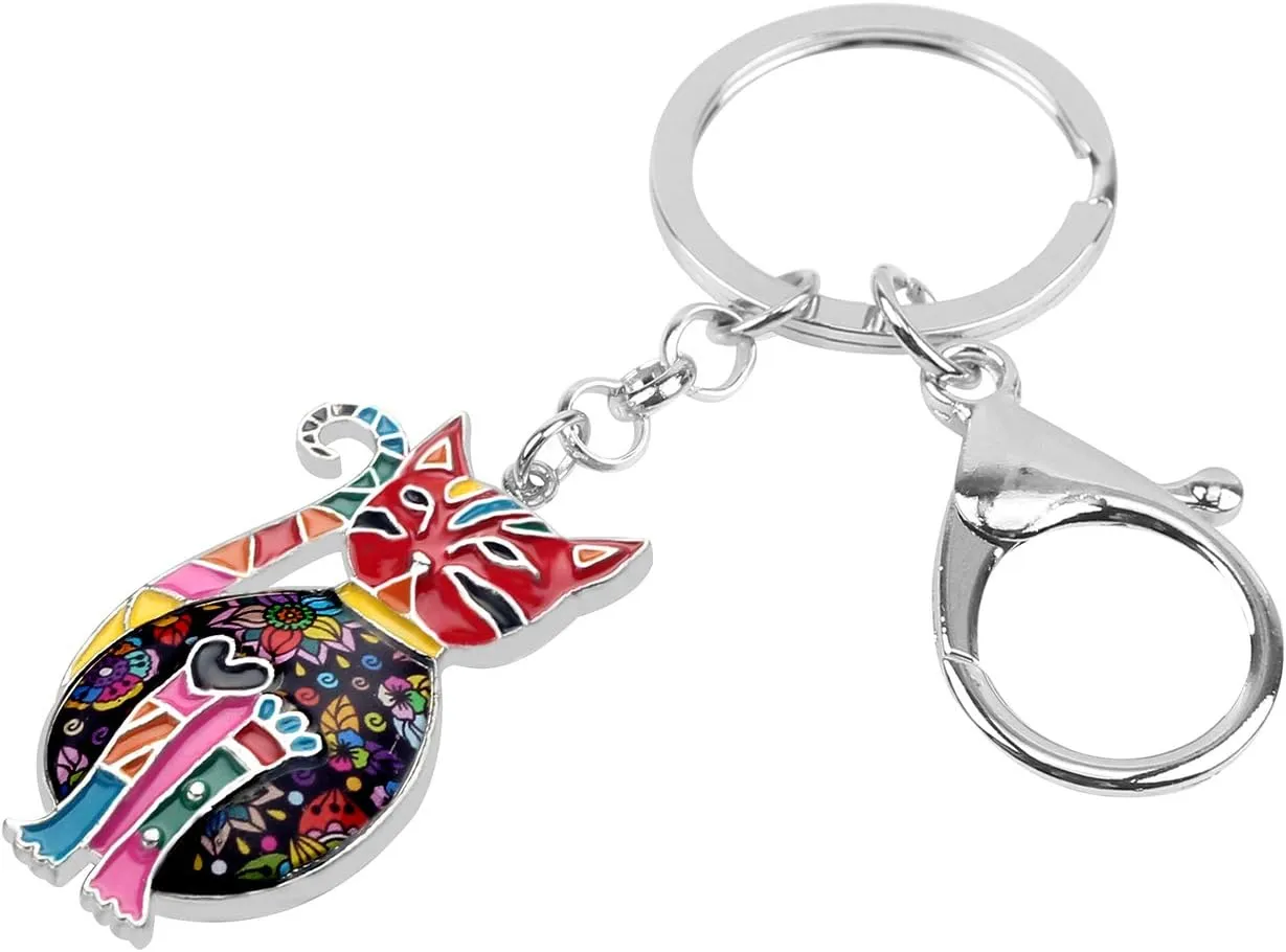 WEVENI Alloy Elegant Cat Keychain Accessories Kitten Jewelry Car Wallet Charms For Women Girls