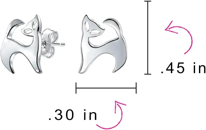 Whimsical Cute Animal Pet Sitting Laying Siamese Kitten Curious Cat Dangle or Stud Earrings For Women Teen Polished Shinny .925 Sterling Silver