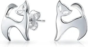 Whimsical Cute Animal Pet Sitting Laying Siamese Kitten Curious Cat Dangle or Stud Earrings For Women Teen Polished Shinny .925 Sterling Silver
