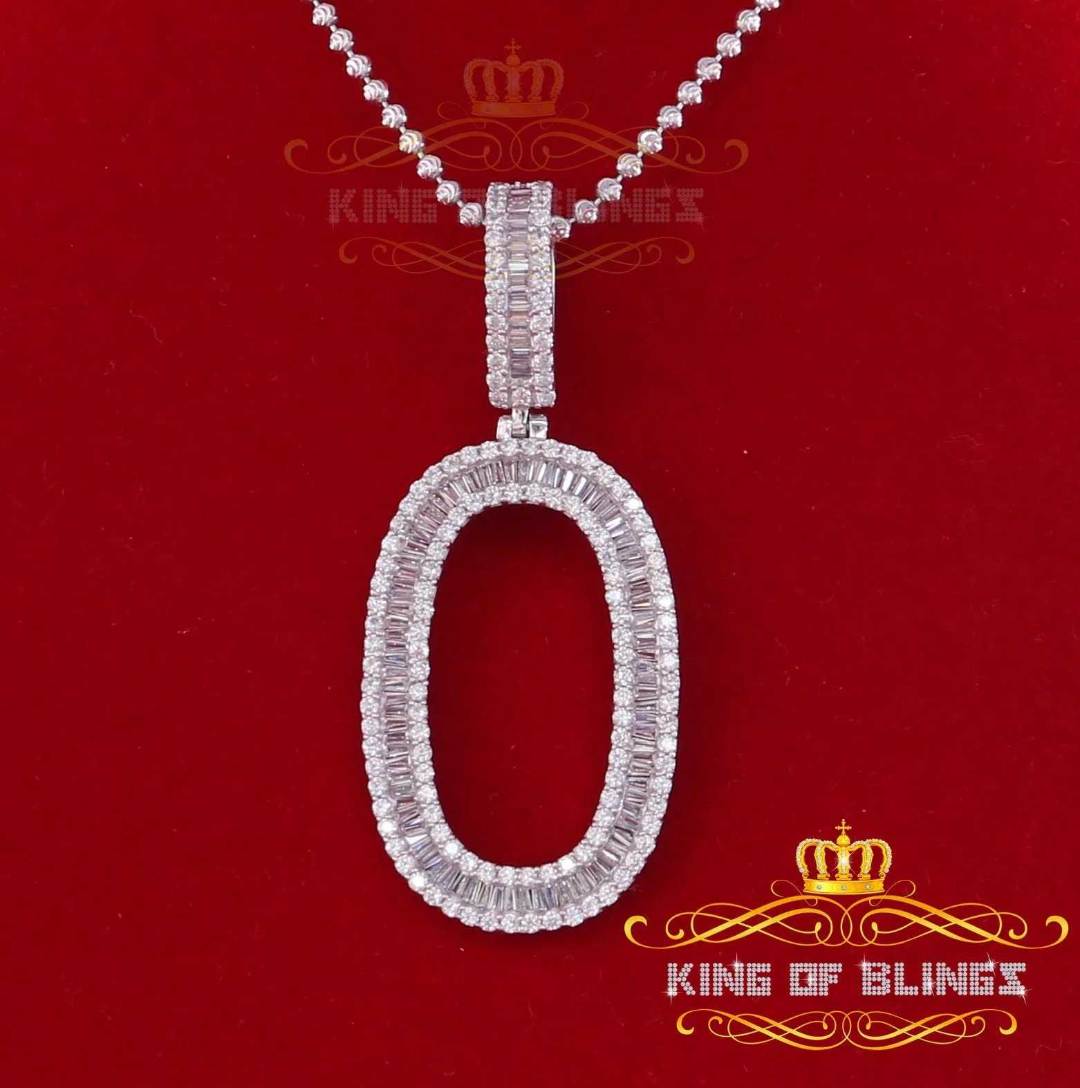 White Sterling Silver Baguette Numberic Digit '0' Pendant 4.78ct Cubic Zirconia