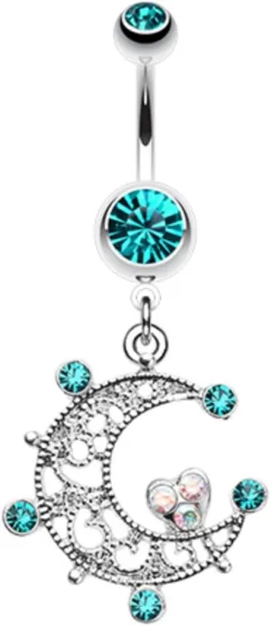 WildKlass Jewelry Elegant Sparkle Moon 316L Surgical Steel Belly Button Ring