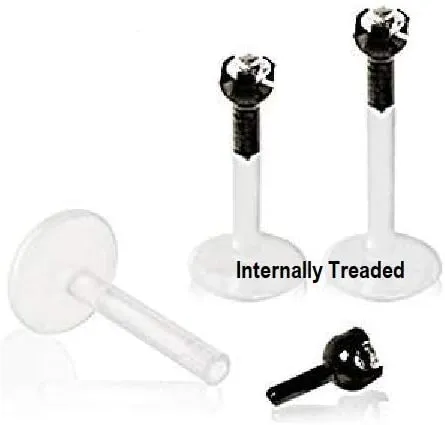 WildKlass Jewelry Internally Threaded BioFlex/PTFE Labret with Black PVD Plated Prong Set Clear CZ Top
