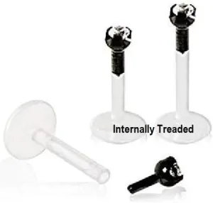WildKlass Jewelry Internally Threaded BioFlex/PTFE Labret with Black PVD Plated Prong Set Clear CZ Top