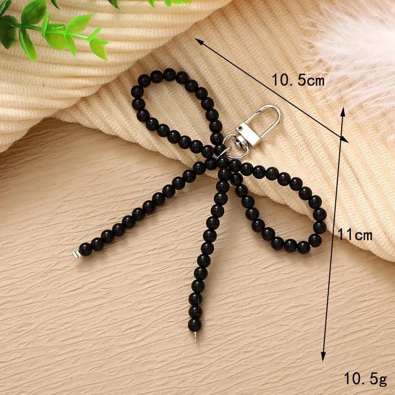 WJR Pearl Bow Bead Keychain Charm Elegant Bowknot Keyring Cute Bag Car Pruse Accessories