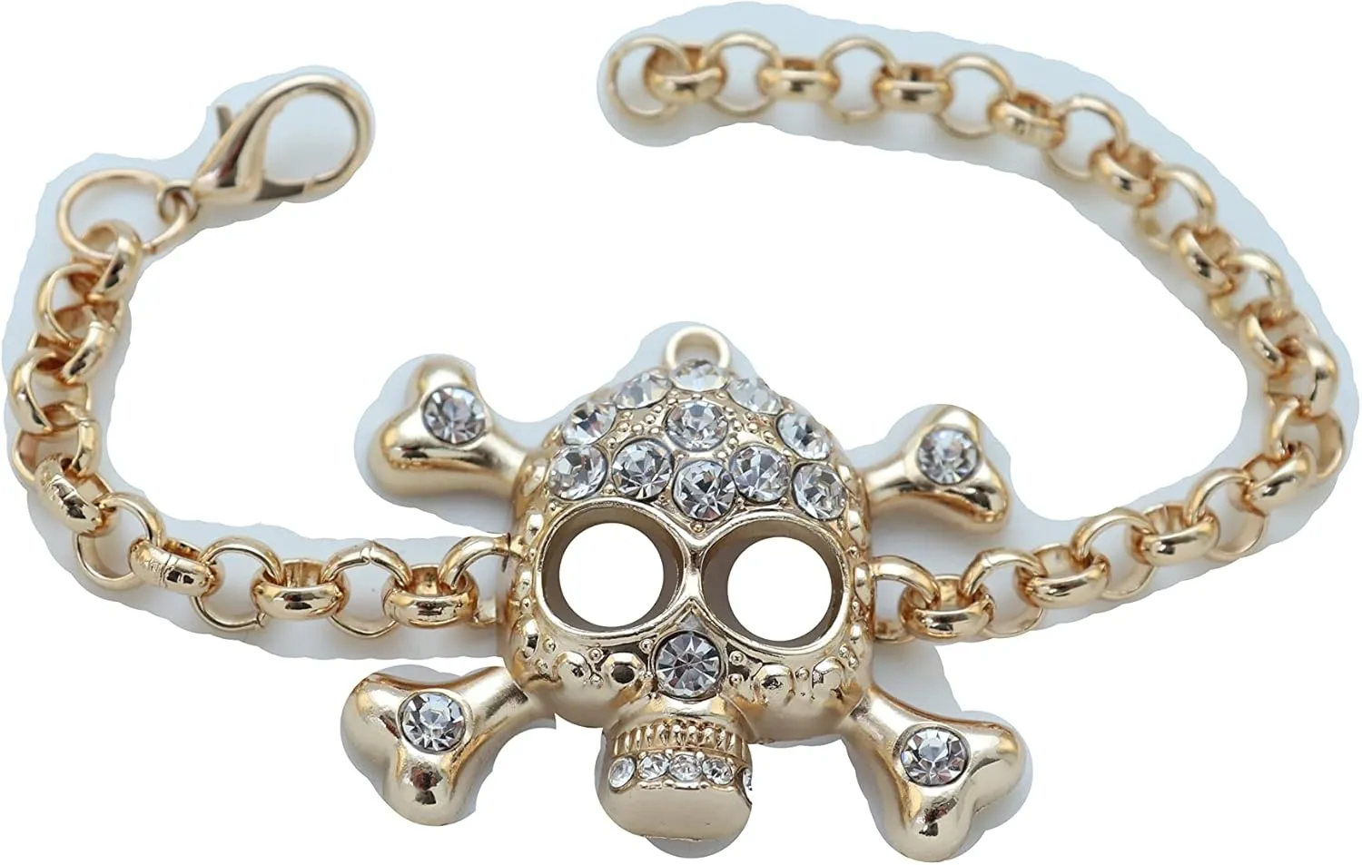 Women Fashion Jewelry Gold Metal Chain Wrist Bracelet Wrap Around Skeleton Skull Charm