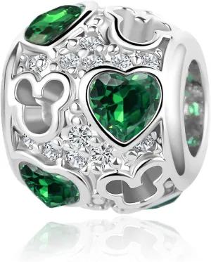 Women Mickey Love Mouse Heart Charm for Bracelets Women Purple Blue Green Birthstones Bead Christmas Birthday Jewelry