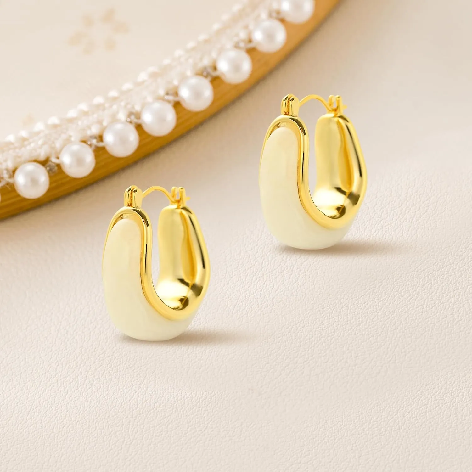 Women's Acrylic Resin Drop Earrings, Teardrop Chunky Hoop Earrings,18K Gold Plated Polished Tear Drop Earrings Jewelry for Teen