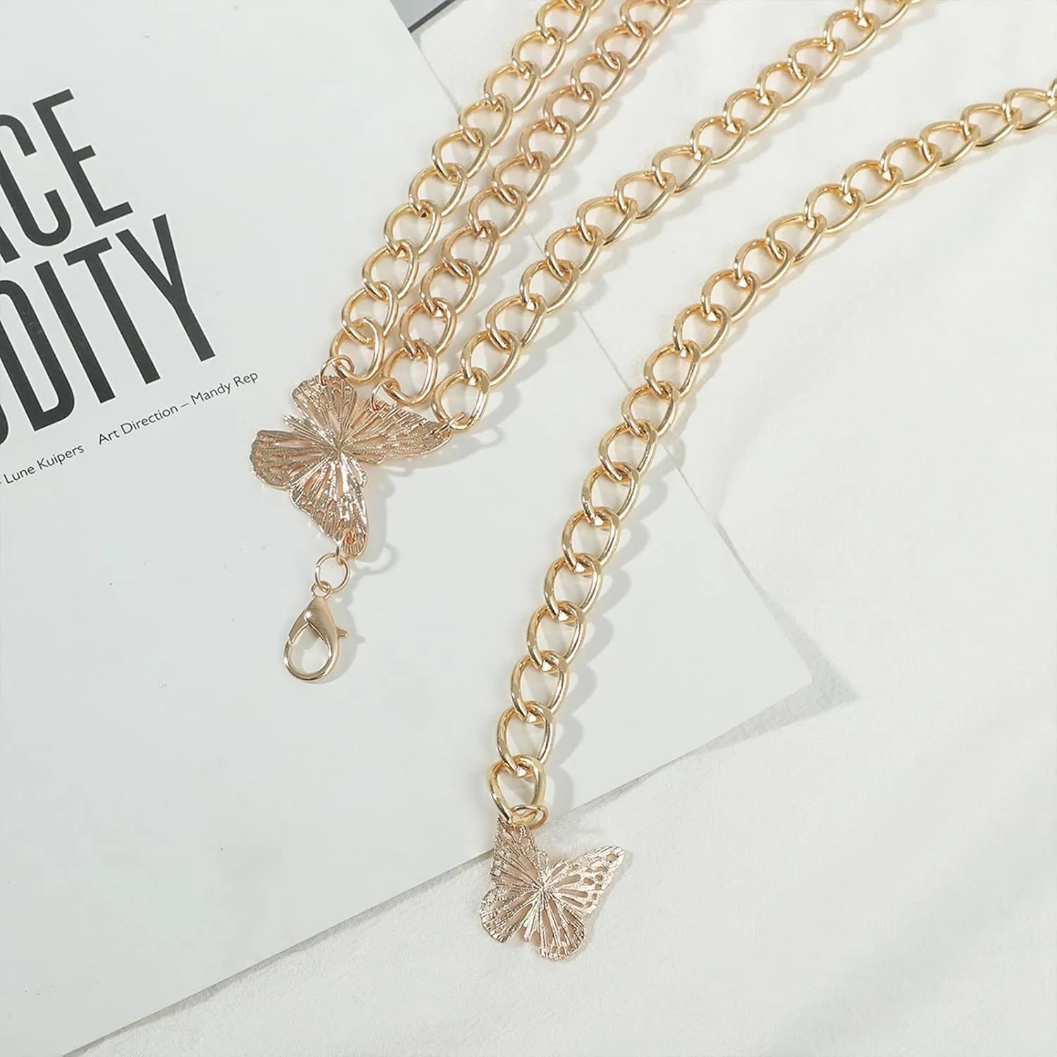 Womens Layered Butterfly Waist Chain Belt Elegant Metal Body Jewelry for Dresses, Skirts & Trousers