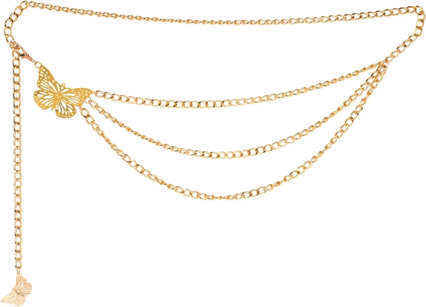 Womens Layered Butterfly Waist Chain Belt Elegant Metal Body Jewelry for Dresses, Skirts & Trousers