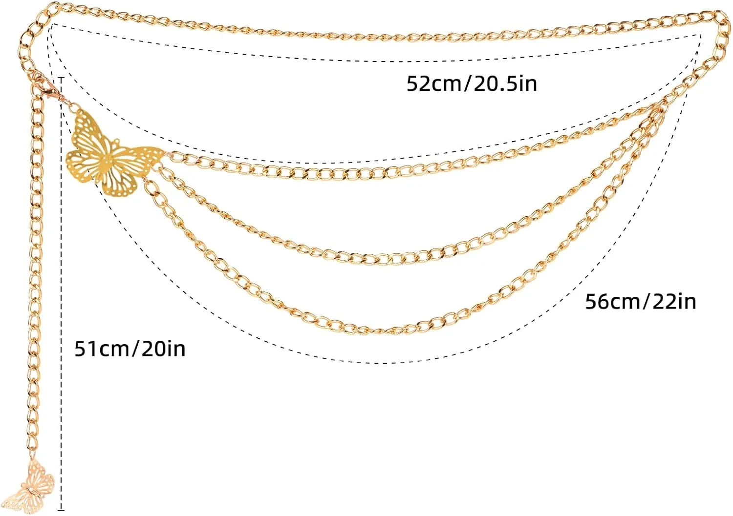 Womens Layered Butterfly Waist Chain Belt Elegant Metal Body Jewelry for Dresses, Skirts & Trousers