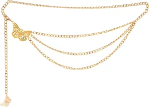 Womens Layered Butterfly Waist Chain Belt Elegant Metal Body Jewelry for Dresses, Skirts & Trousers