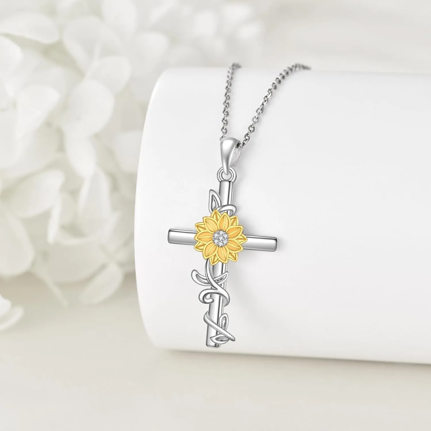 Women's Sunflower/Rose Cross Necklace 925 Sterling Silver Delicate Sunflower Pendant Ladies Mum Sunflower/Rose Gift