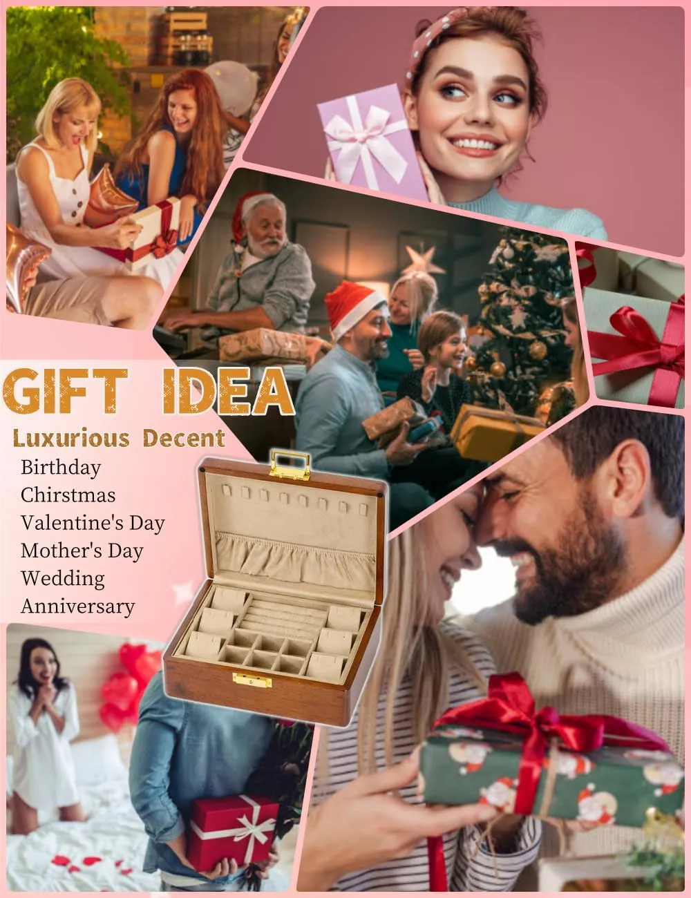 Wooden Jewelry Box with Lock,Double Layer Solid Walnut Wood Jewelry Organizer With Key Velvet Lining for Earrings Rings Necklaces Bracelets Cufflink Pendants Gift Idea Men Women