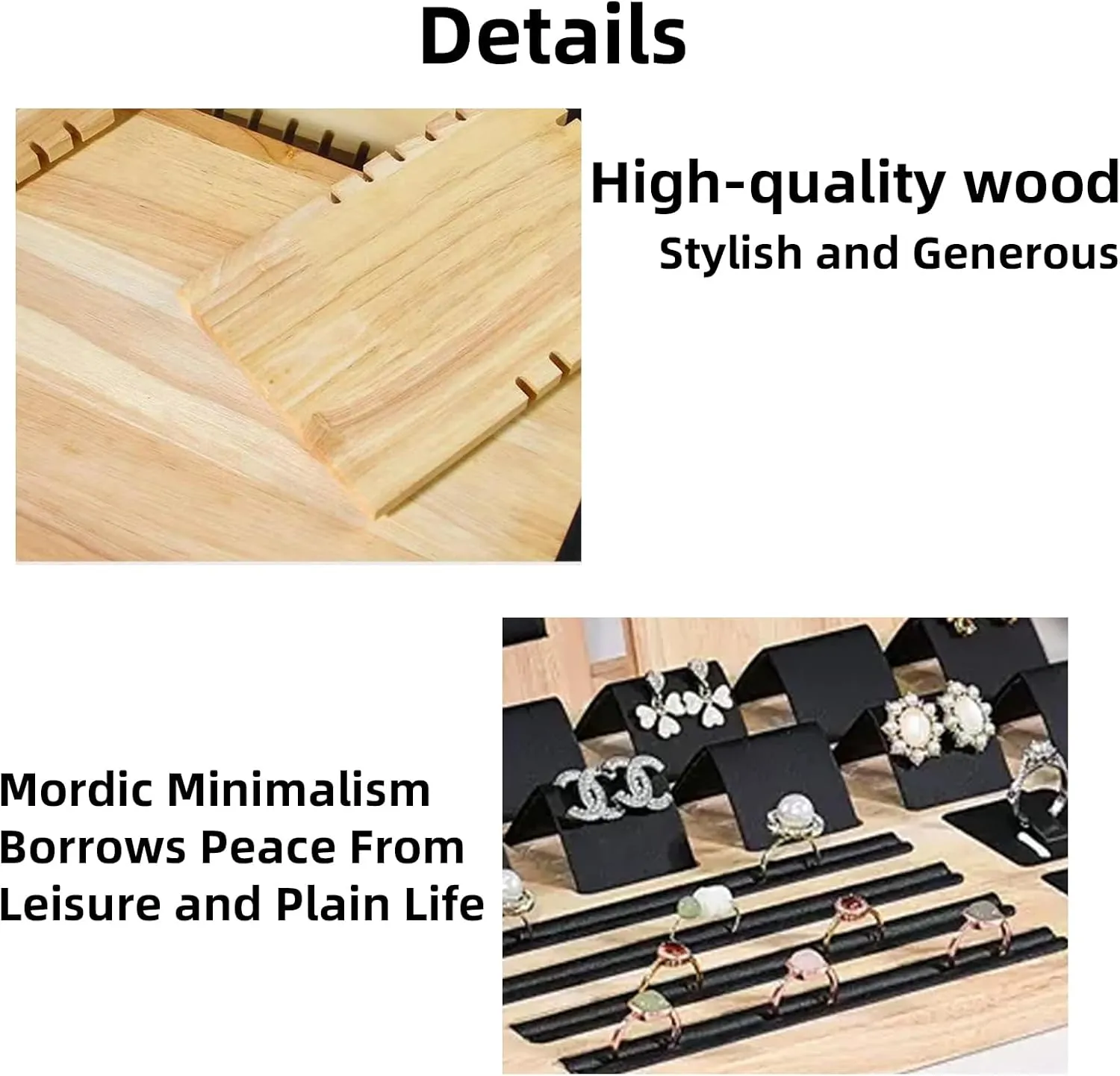 Wooden Jewelry Display Stand Set Pendant Necklace Display Holder Ring Earrings Bracelet Tabletop Storage Organizer Stand Set Combination for Show (Black)