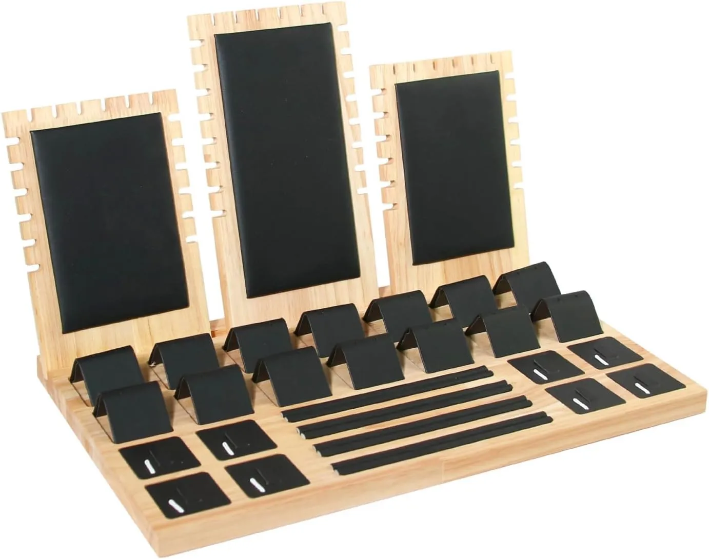 Wooden Jewelry Display Stand Set Pendant Necklace Display Holder Ring Earrings Bracelet Tabletop Storage Organizer Stand Set Combination for Show (Black)