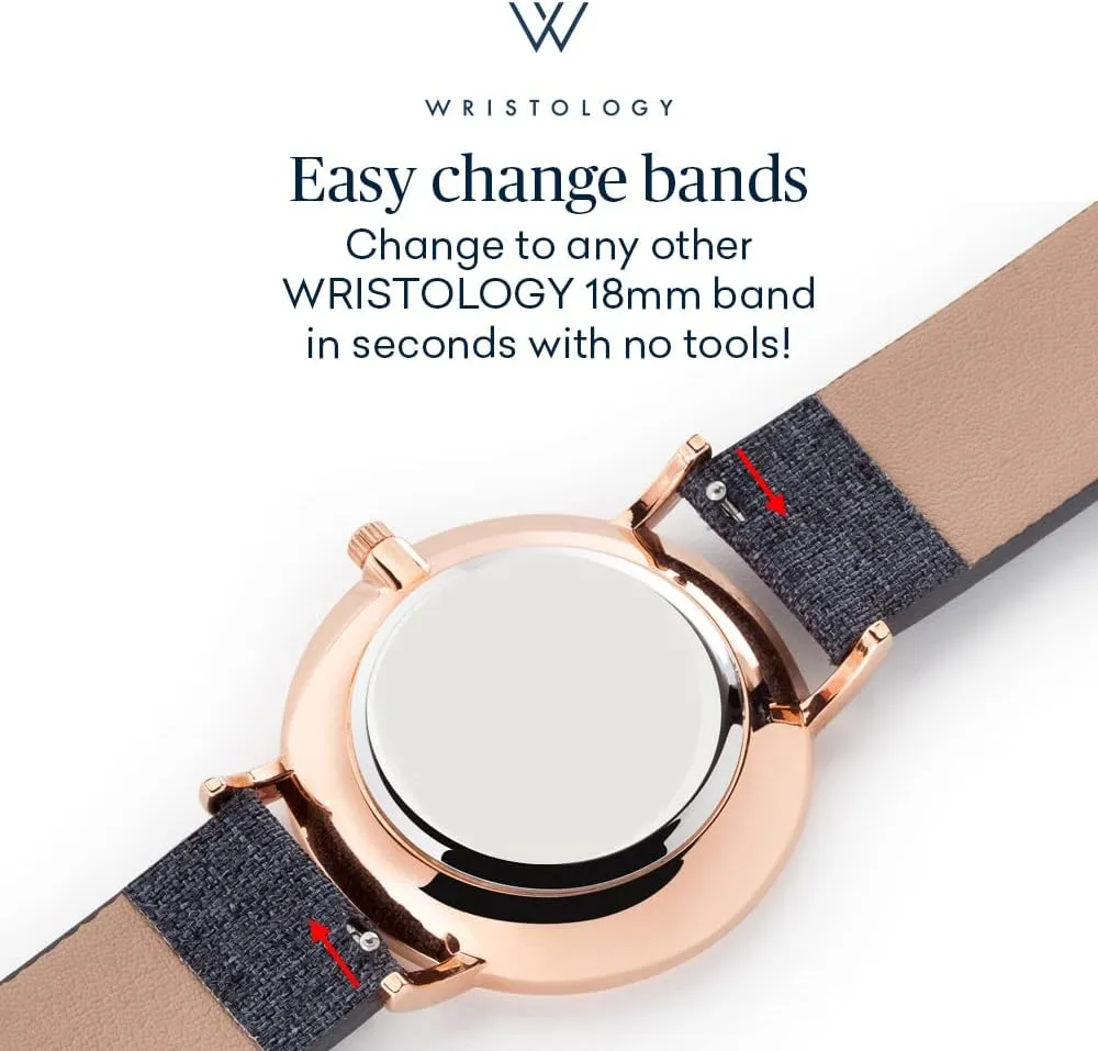 Wristology 29 Options - Maxi Leather Band Roman Numerals Boyfriend Watch - Interchangeable Genuine Leather Strap - Large Easy to Read Analog Face for Women or Men