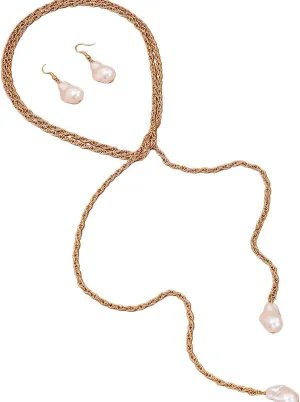 YAZILIND Imitation Pearl Necklace with Dangle Earrings Women's Simple Chain Necklaces Jewlry Set(Gold)