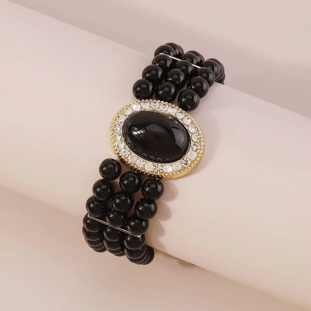 YAZILIND Women's Bracelet Imitation Pearls Bracelets Rhinestone Resin Beads Elegant Ladies Party Friendship Jewelry
