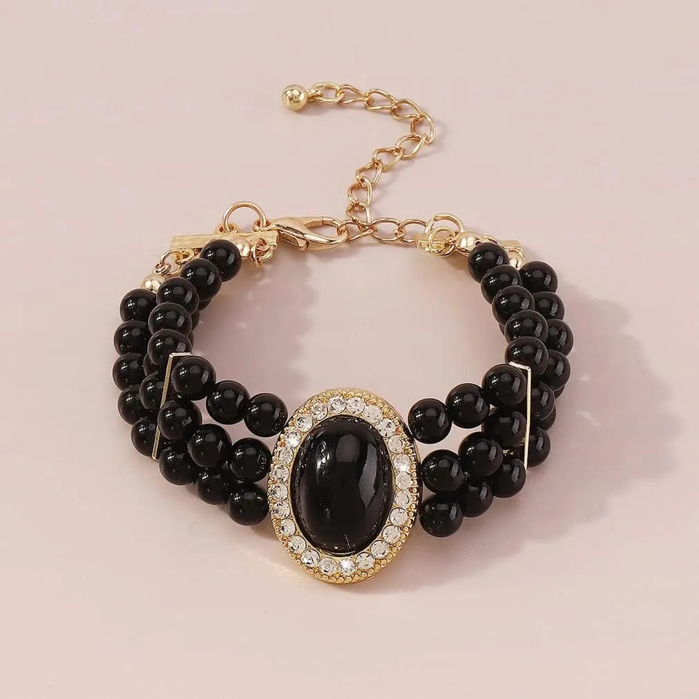YAZILIND Women's Bracelet Imitation Pearls Bracelets Rhinestone Resin Beads Elegant Ladies Party Friendship Jewelry