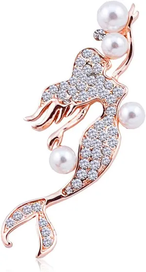 YAZILIND Women's Fashion Mermaid Imitation Pearls Brooch Elegant Rhinestone Scarf Pin Jewelry