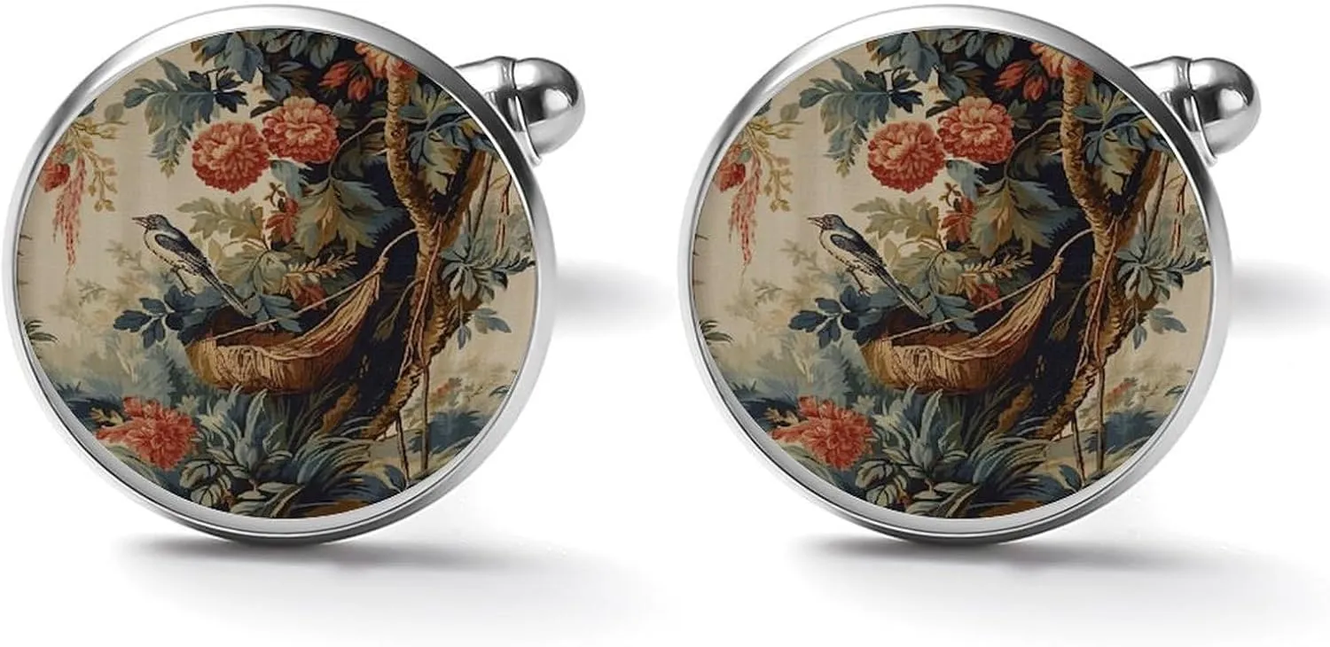 Yellow Grey Chinoiserie Bird Cuff Links Mens Traditional Chinese Shirt Cufflinks Chinese Style Mens Cufflinks Exotique Valentine's Day Wedding Cuff Links Cufflinks