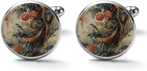 Yellow Grey Chinoiserie Bird Cuff Links Mens Traditional Chinese Shirt Cufflinks Chinese Style Mens Cufflinks Exotique Valentine's Day Wedding Cuff Links Cufflinks