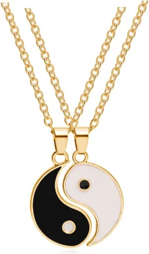 Yinyang BFF Couples Pendant Necklace 2Pcs Matching Puzzle Pendant Necklaces for Women Men Friendship Boyfriend Girlfriend Jewelry-Gold