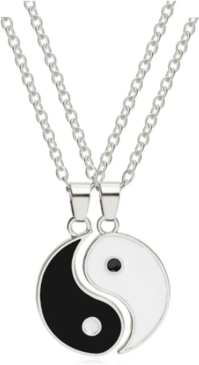Yinyang BFF Couples Pendant Necklace 2Pcs Matching Puzzle Pendant Necklaces for Women Men Friendship Boyfriend Girlfriend Jewelry
