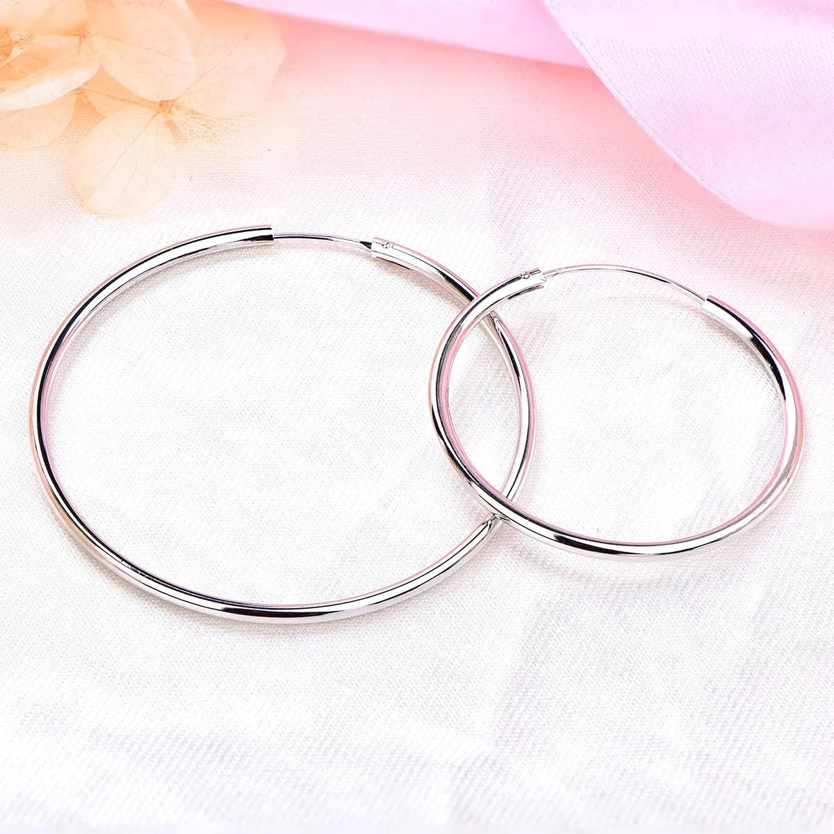 YL Hoop Earrings 925 Sterling Silver Polished Circle Earring 20-50 MM Hoops Diameter Jewelry for Women