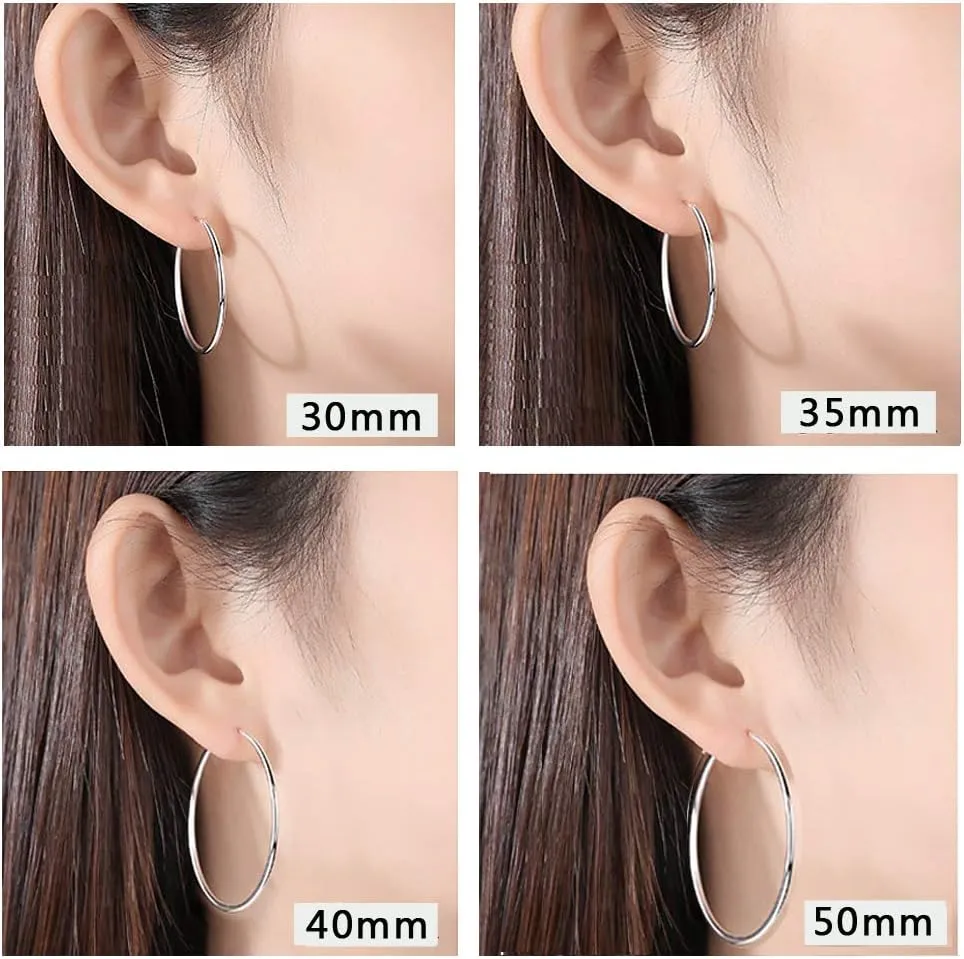 YL Hoop Earrings 925 Sterling Silver Polished Circle Earring 20-50 MM Hoops Diameter Jewelry for Women