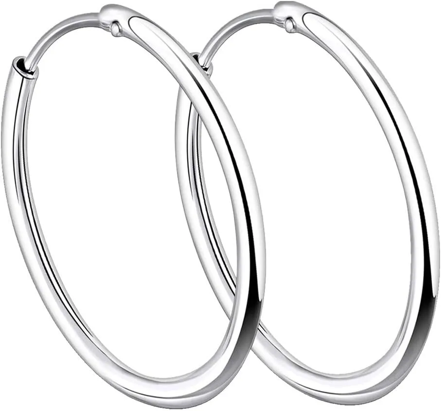 YL Hoop Earrings 925 Sterling Silver Polished Circle Earring 20-50 MM Hoops Diameter Jewelry for Women