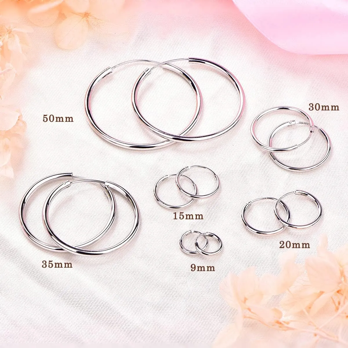 YL Hoop Earrings 925 Sterling Silver Polished Circle Earring 20-50 MM Hoops Diameter Jewelry for Women