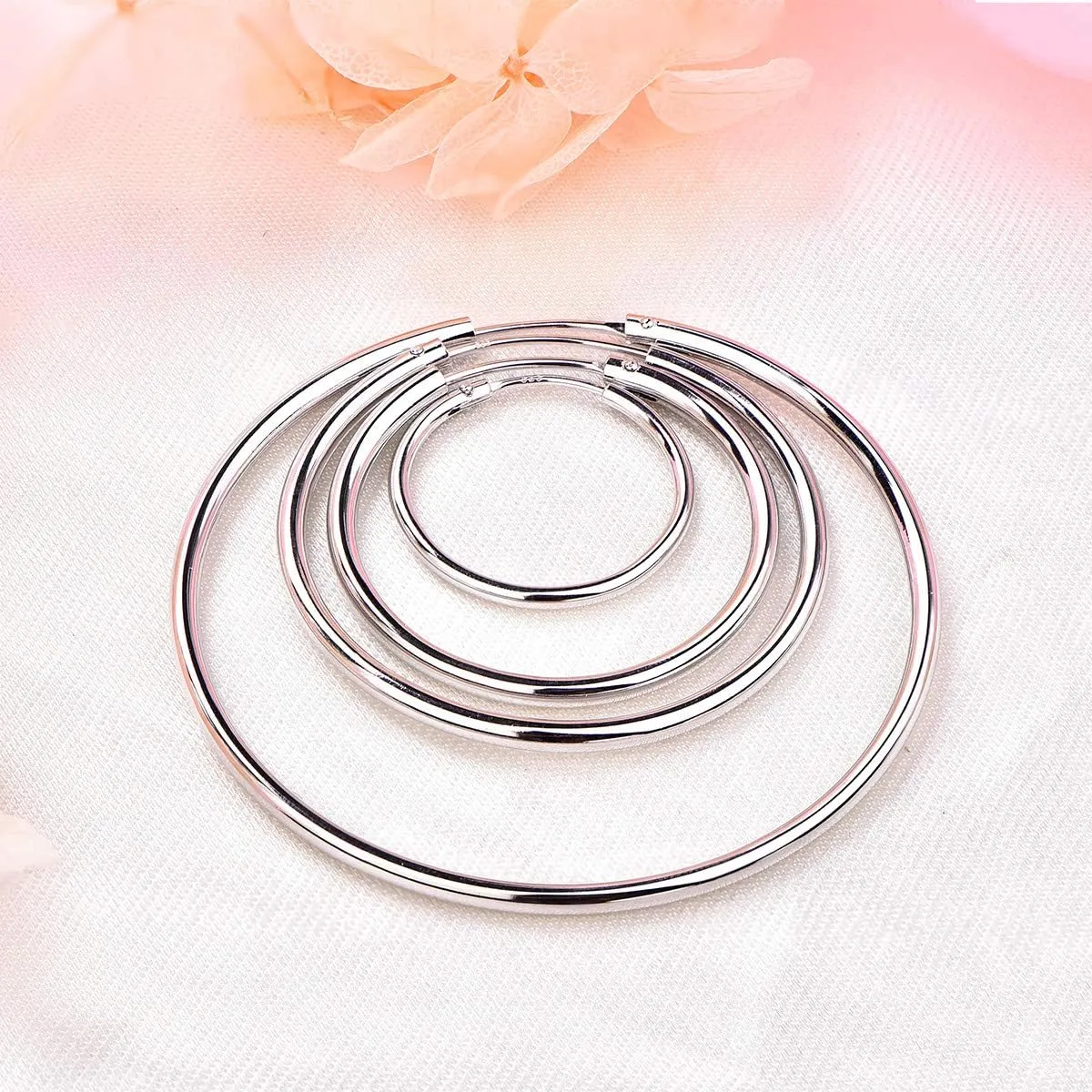 YL Hoop Earrings 925 Sterling Silver Polished Circle Earring 20-50 MM Hoops Diameter Jewelry for Women
