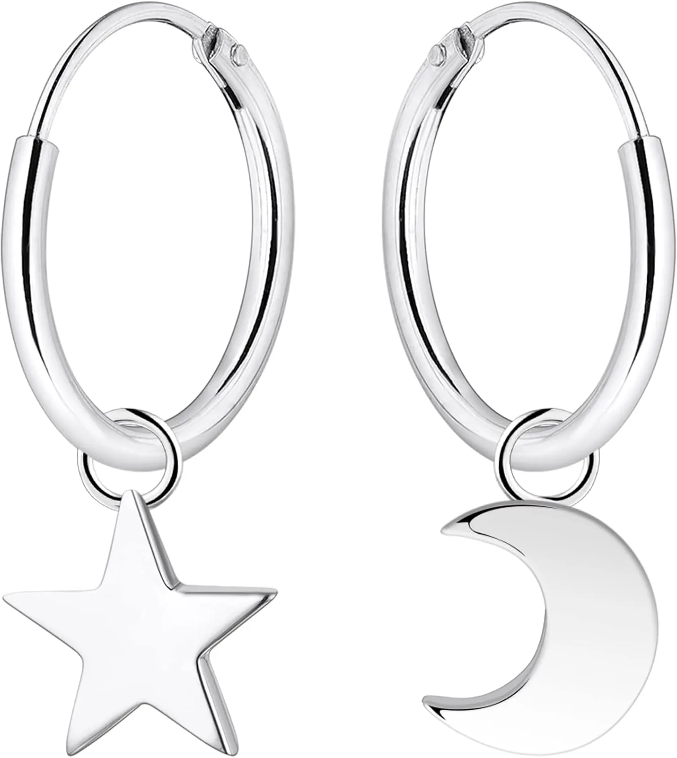 YL Hoop Earrings 925 Sterling Silver Polished Star/Cross/Moon Circle Endless Earrings 15mm Dangle Hoops Diameter Jewelry