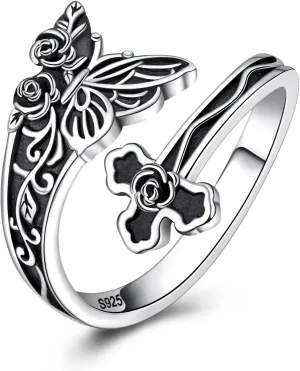 YLT Sterling Silver Sunflower Spoon Rings for Women Vintage Adjustable Antique Spoon Rings Boho Flower Wide Thumb Ring