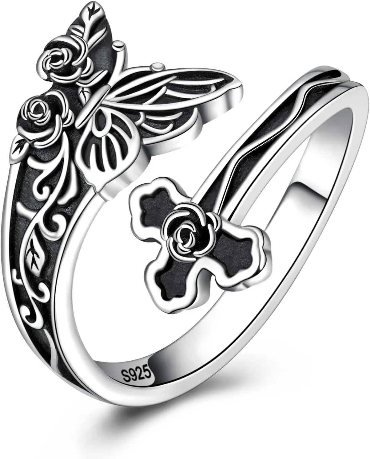 YLT Sterling Silver Sunflower Spoon Rings for Women Vintage Adjustable Antique Spoon Rings Boho Flower Wide Thumb Ring