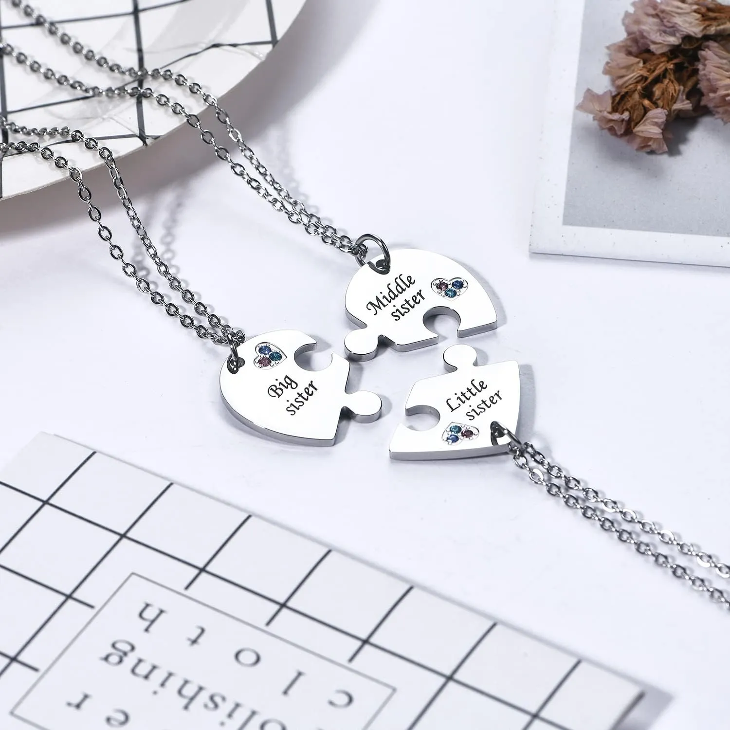 Yonhon Sister Necklace Stainless Steel Matching Keychain for 3