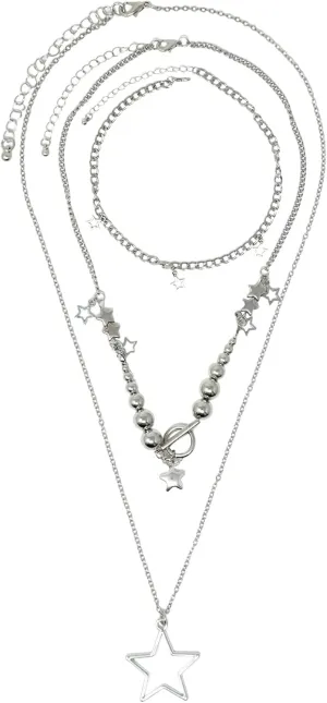 yueton 1 Pack Y2K Star Necklace Gothic Triple Layered Necklace Cute Star Necklace Adorable Jewelry Gift for Women