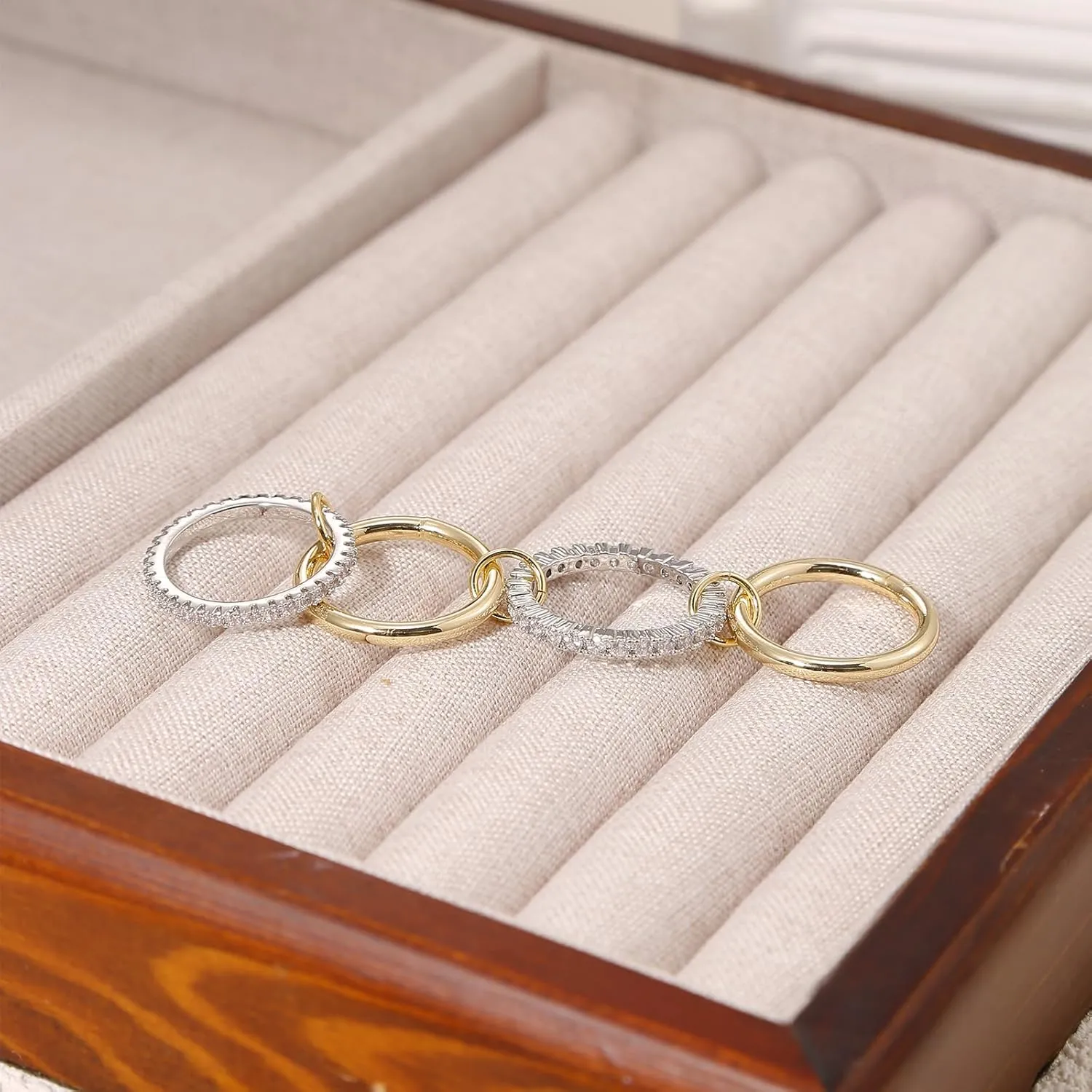 YVVLEE Gold Silver Stackable Rings for Women Non Tarnish 14k Gold Plated Interlocked Statement Rings Set Dainty Cubic Zirconia CZ Trendy Chunky Multi-Link Connected Rings