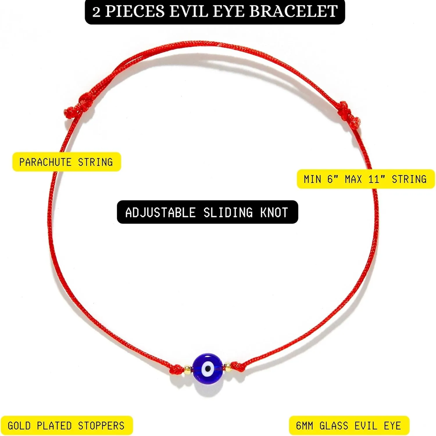 Zeytin 2pcs Evil Eye Bracelets, Red String Bracelet Protection, Evil Eye Bracelet for Women, Red Bracelet for Men, Pulsera Mal De Ojo Turco, Evil Eye Bracelets Men