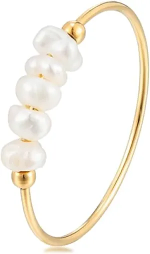 ZMANYIJEW Freshwater Pearl Ring for women,Dainty Minimalistic 316L Stainless Steel Gold Stacking Statement Wedding Finger Pearl Rings Holiday Gift for Women